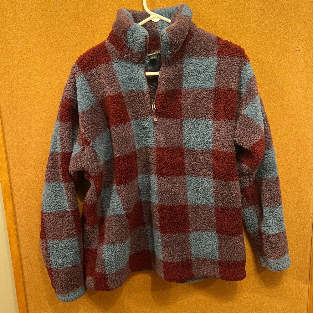 Blue and Red Plaid Plush Eddie Bauer Sweater